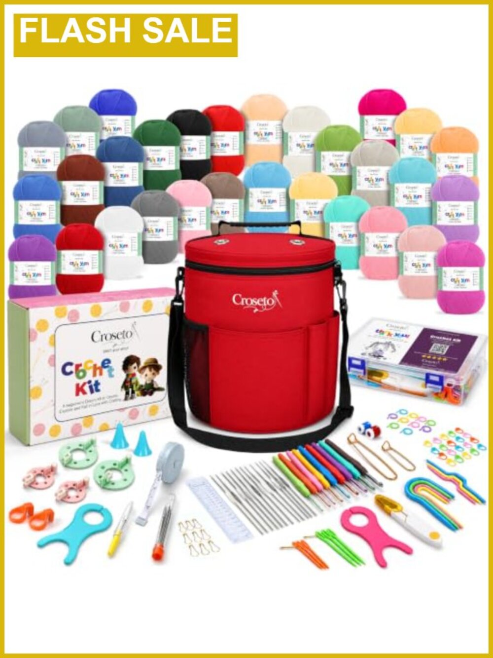 Crochet Kit for Beginners Complete 30 Yarn Ergonomic Hooks Learn to Crochet Set